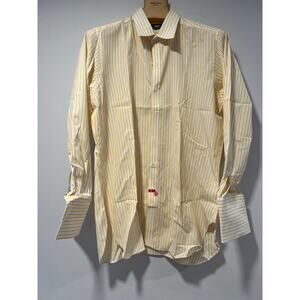 NEW Sulka Button Down Dress Shirt Yellow White Stripes Size L / XL JP